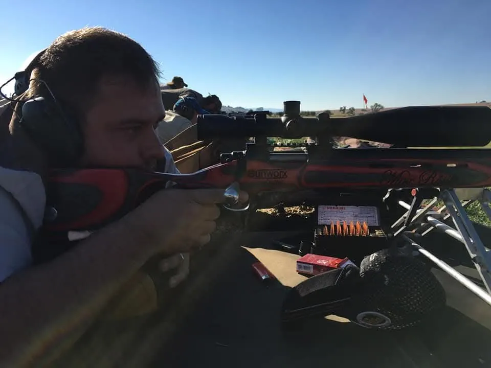 Max-Wilhelm Rossle shooting a scoped target rifle from the prone position